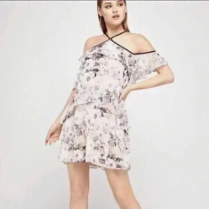BCBGeneration cold shoulder pink floral dress in size small